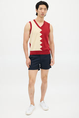 Paul Smith Red & Cream Zig Zag Knit Vest