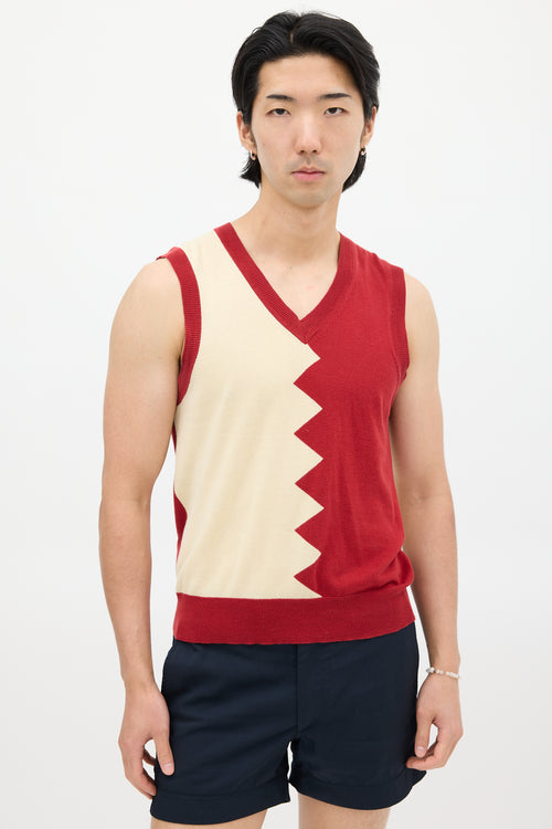 Paul Smith Red & Cream Zig Zag Knit Vest