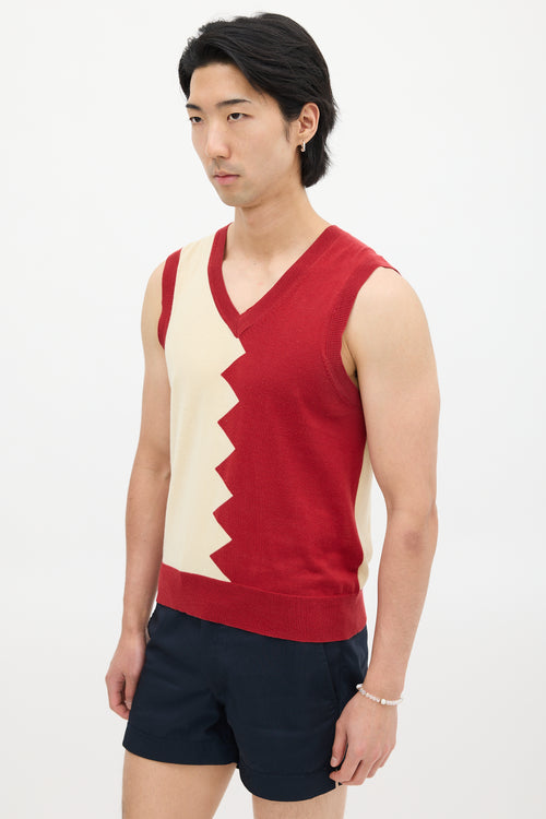 Paul Smith Red & Cream Zig Zag Knit Vest