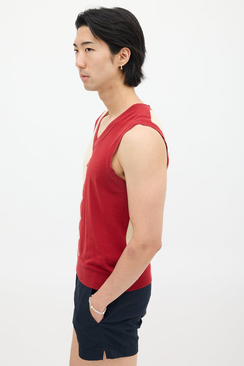 Paul Smith Red & Cream Zig Zag Knit Vest