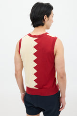 Paul Smith Red & Cream Zig Zag Knit Vest
