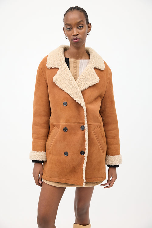 Paul & Joe Brown Suede Sherpa Lined Coat