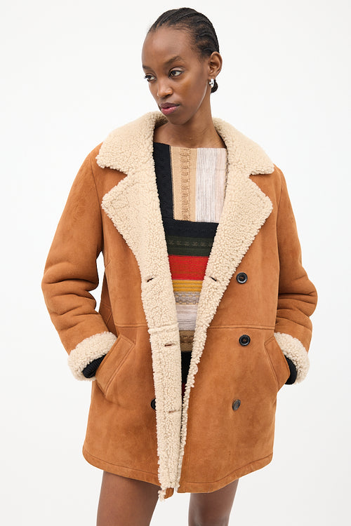 Paul & Joe Brown Suede Sherpa Lined Coat