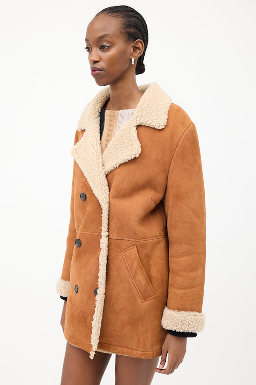 Paul & Joe Brown Suede Sherpa Lined Coat