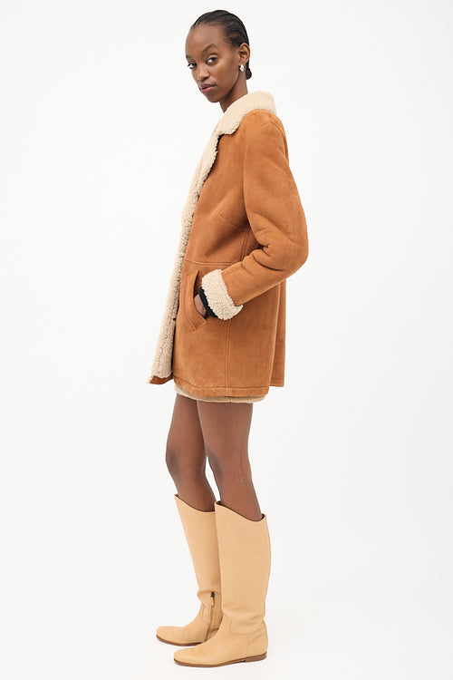 Paul & Joe Brown Suede Sherpa Lined Coat