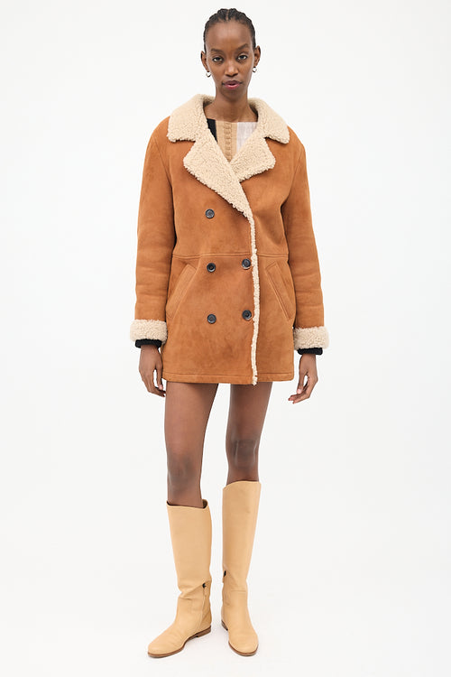 Paul & Joe Brown Suede Sherpa Lined Coat