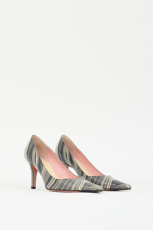 Paul Smith Grey Leather Swirl Striped Pump