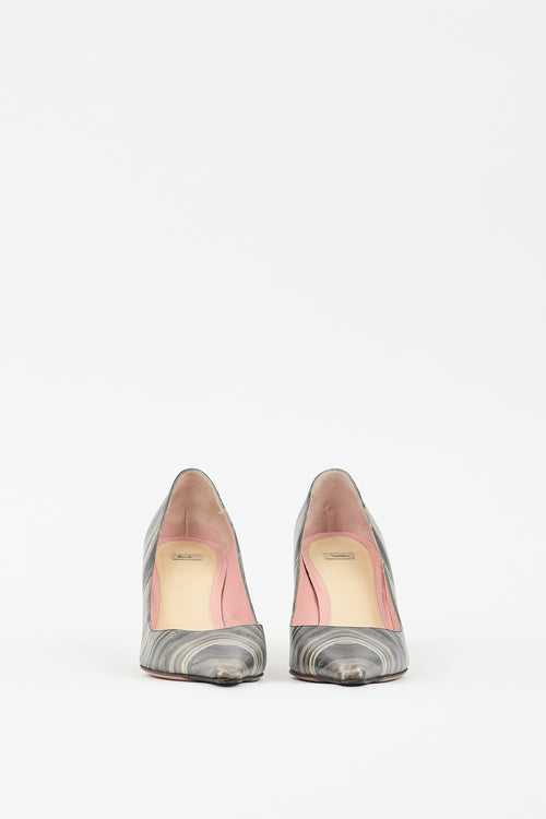 Paul Smith Grey Leather Swirl Striped Pump