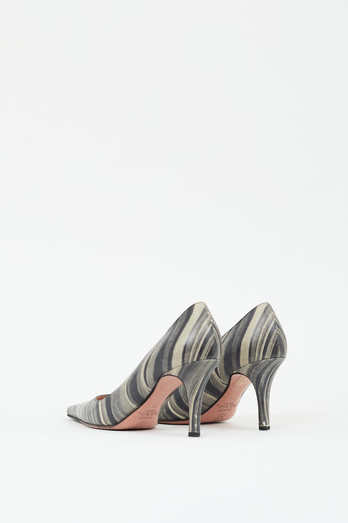 Paul Smith Grey Leather Swirl Striped Pump