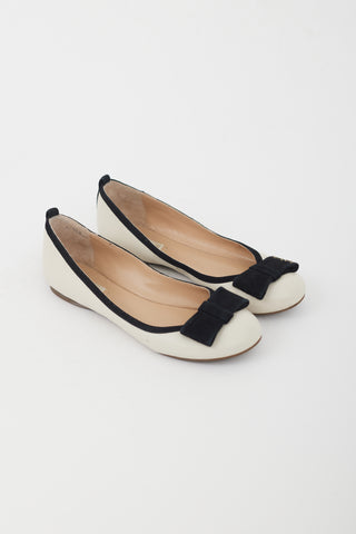Paul Smith Beige Leather & Black Suede Bow Flat