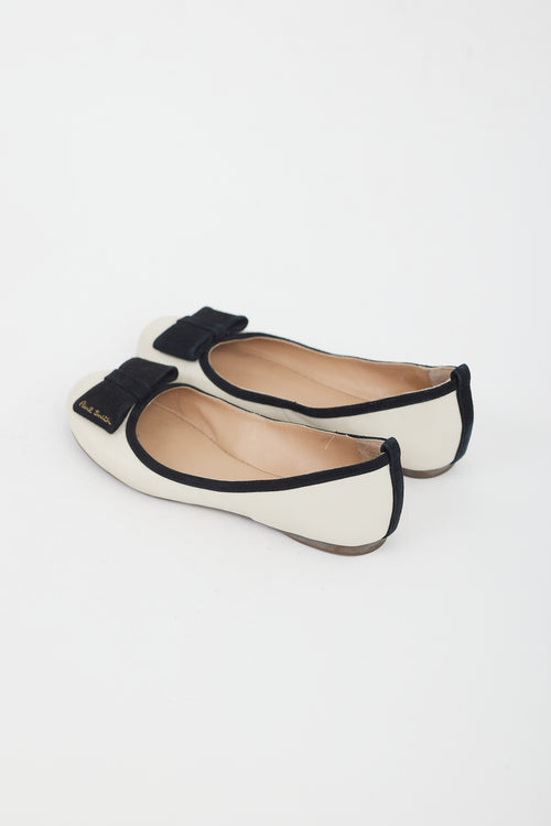 Paul Smith Beige Leather & Black Suede Bow Flat