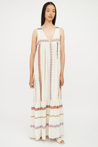 Pearl & Caviar Cream & Multi Embroidered Maxi Dress