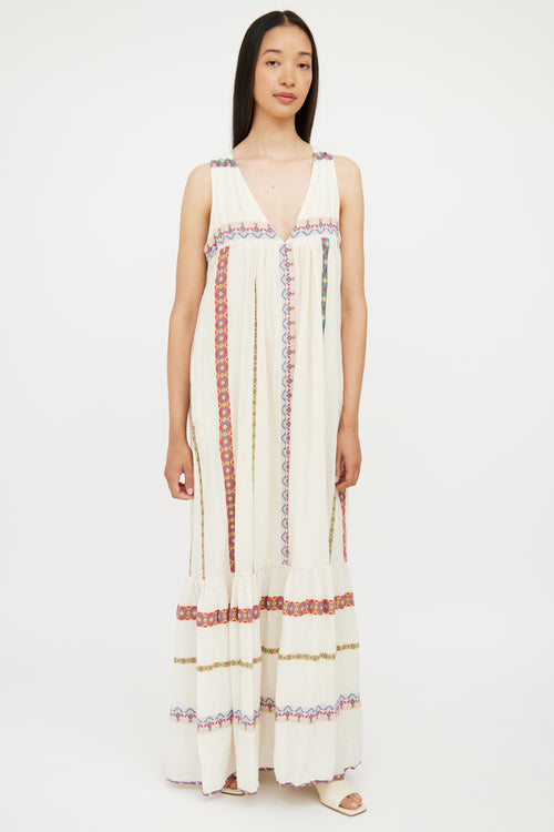 Pearl & Caviar Cream & Multi Embroidered Maxi Dress