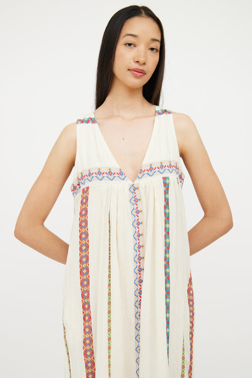 Pearl & Caviar Cream & Multi Embroidered Maxi Dress