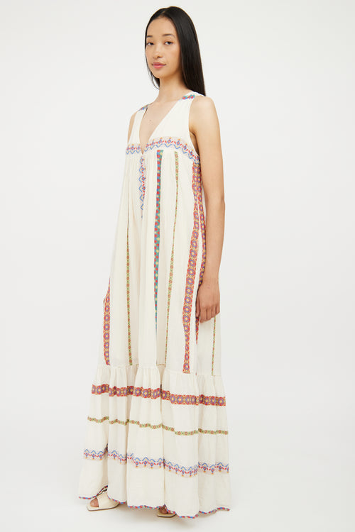 Pearl & Caviar Cream & Multi Embroidered Maxi Dress