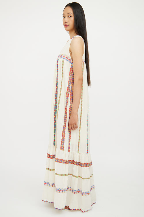 Pearl & Caviar Cream & Multi Embroidered Maxi Dress