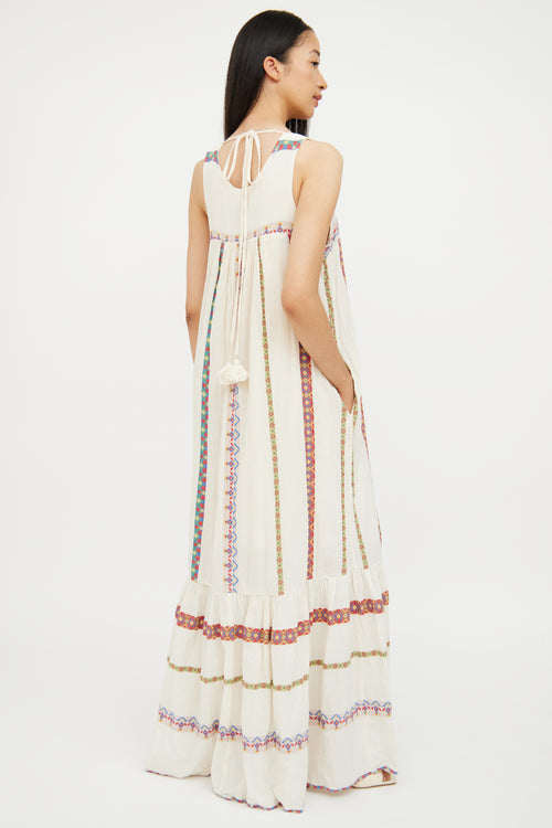 Pearl & Caviar Cream & Multi Embroidered Maxi Dress