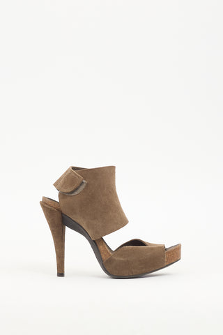 Pedro Garcia Khaki Brown Suede Cut Out Heel