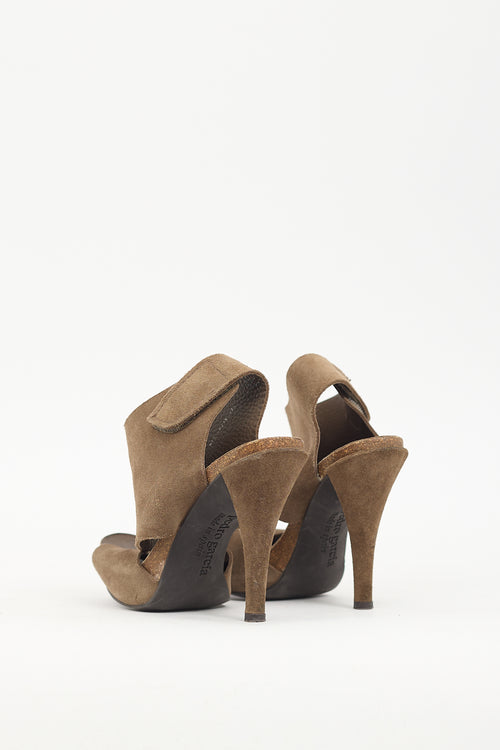 Pedro Garcia Khaki Brown Suede Cut Out Heel