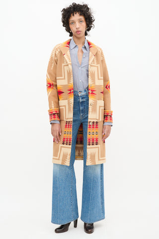 Pendleton Brown & Multi Wool Geometric Long Coat