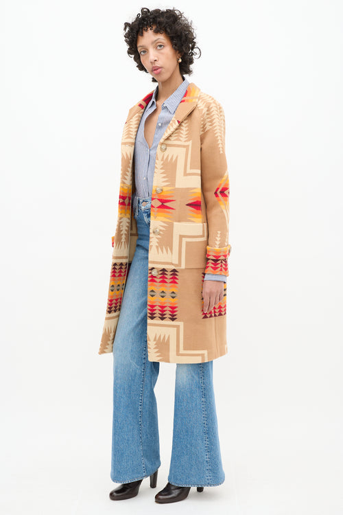 Pendleton Brown & Multi Wool Geometric Long Coat