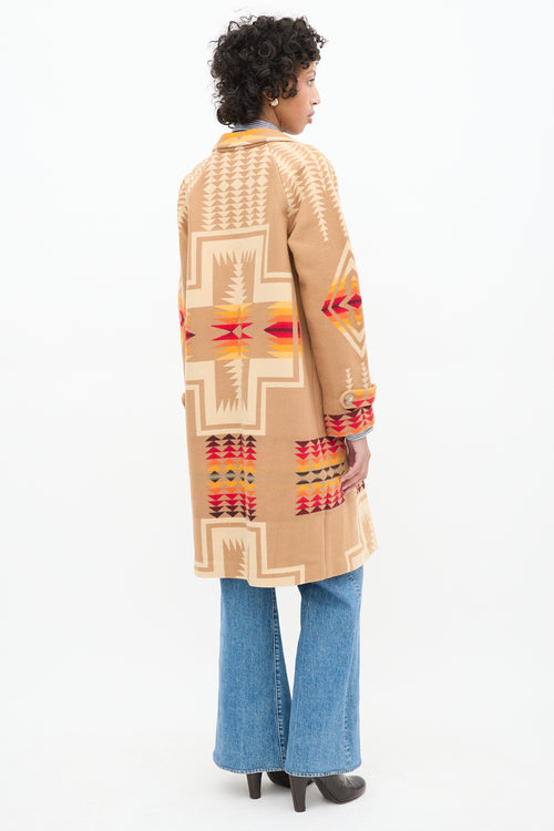 Pendleton Brown & Multi Wool Geometric Long Coat