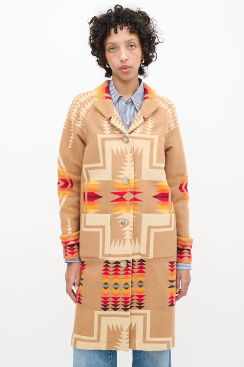 Pendleton Brown & Multi Wool Geometric Long Coat