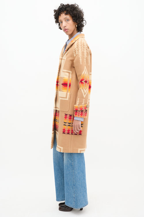 Pendleton Brown & Multi Wool Geometric Long Coat