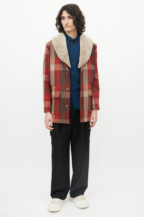 Pendleton Red & Brown Wool Shearling Lapel Coat