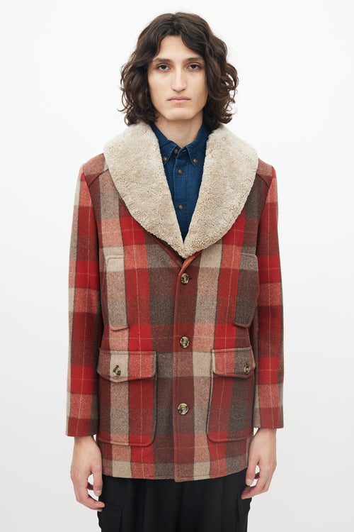 Pendleton Red & Brown Wool Shearling Lapel Coat