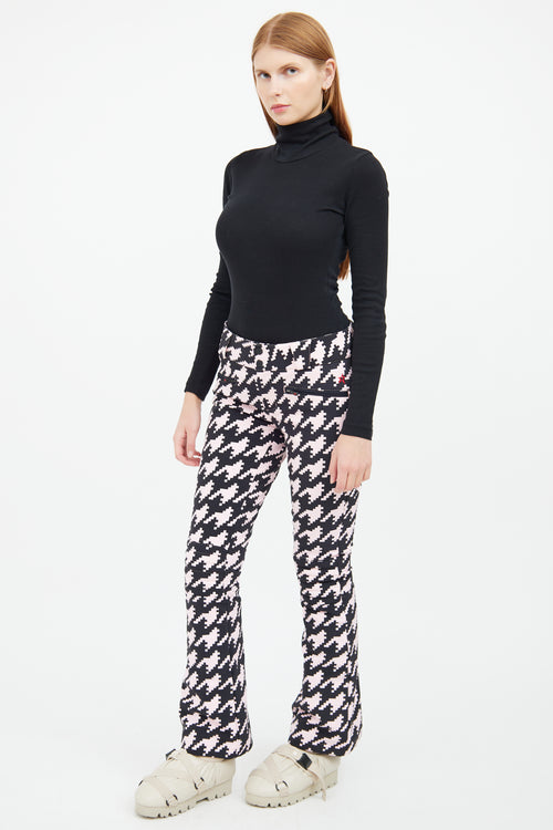 Perfect Moment Black & Pink Houndstooth Aurora Flare Ski Pant