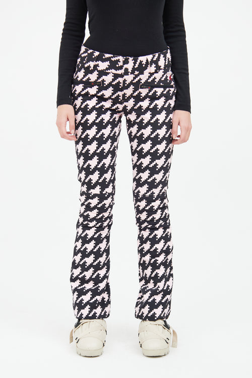 Perfect Moment Black & Pink Houndstooth Aurora Flare Ski Pant