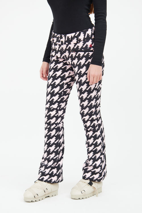 Perfect Moment Black & Pink Houndstooth Aurora Flare Ski Pant