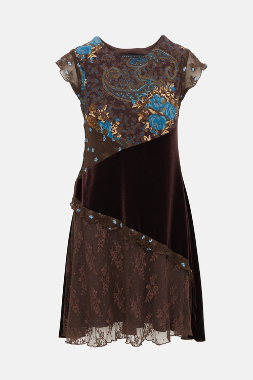 Perry Ellis Vintage Floral & Velvet Dress