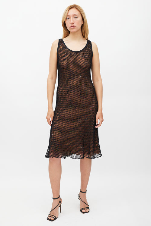 Peter Cohen Brown & Black Mesh Sequin Dress