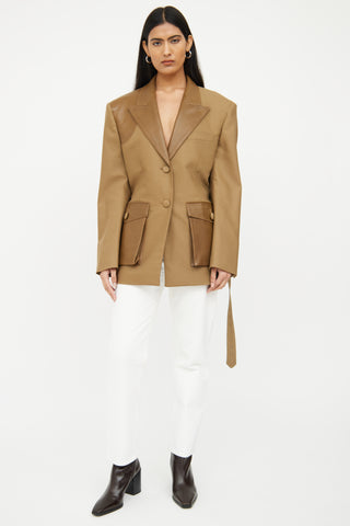 Peter Do Tan Leather Long Sleeve Blazer