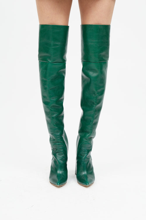 Peter Petrov Green Leather Thigh High Boot