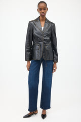 Philosophy Black Crackle Leather Drawstring Jacket