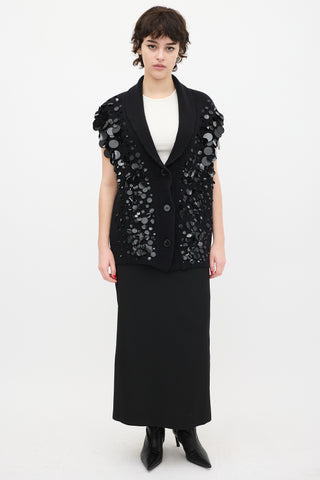 Philosophy Black Knit Sequin Buttoned Vest