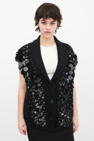 Philosophy Black Knit Sequin Buttoned Vest