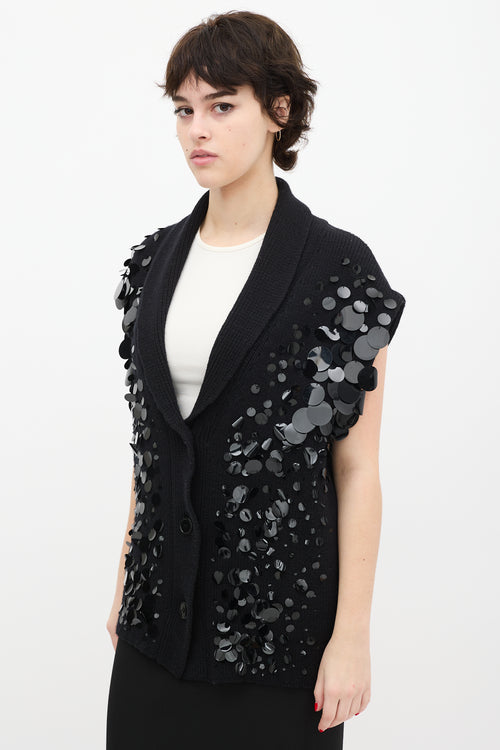 Philosophy Black Knit Sequin Buttoned Vest