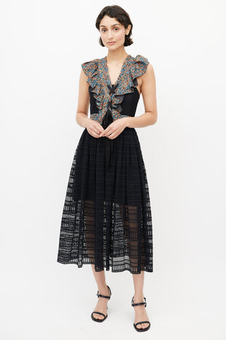 Philosophy Red, Blue & Black Floral Eyelet Midi Dress