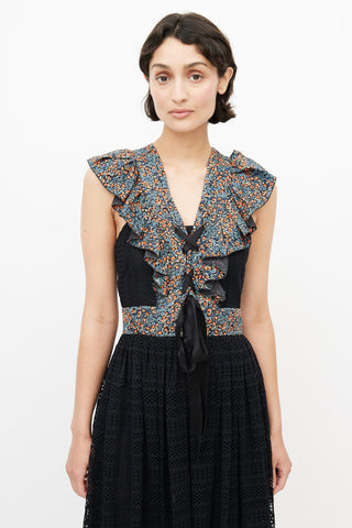 Philosophy Red, Blue & Black Floral Eyelet Midi Dress