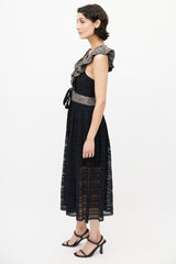 Philosophy Red, Blue & Black Floral Eyelet Midi Dress