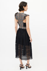 Philosophy Red, Blue & Black Floral Eyelet Midi Dress