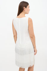 Philosophy White Embellished Fringe Drop Waist Dress