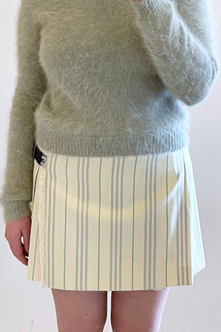 Burberry Cream Stripe Mini Belt Skirt