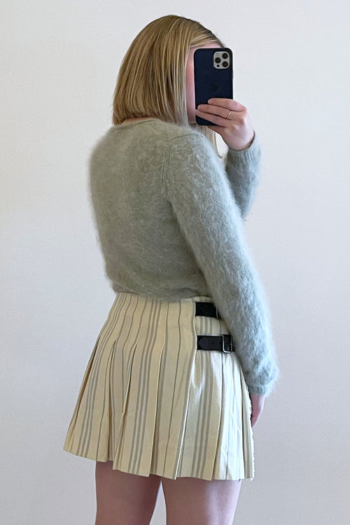 Burberry Cream Stripe Mini Belt Skirt