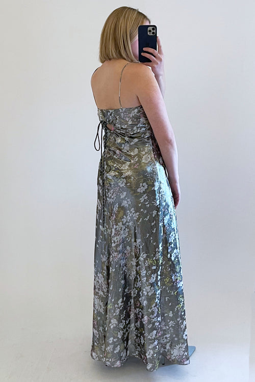 Ganni Grey Metallic & Floral Dress