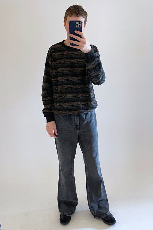 Oscar De La Renta Dark Grey Stripe Knit Sweater